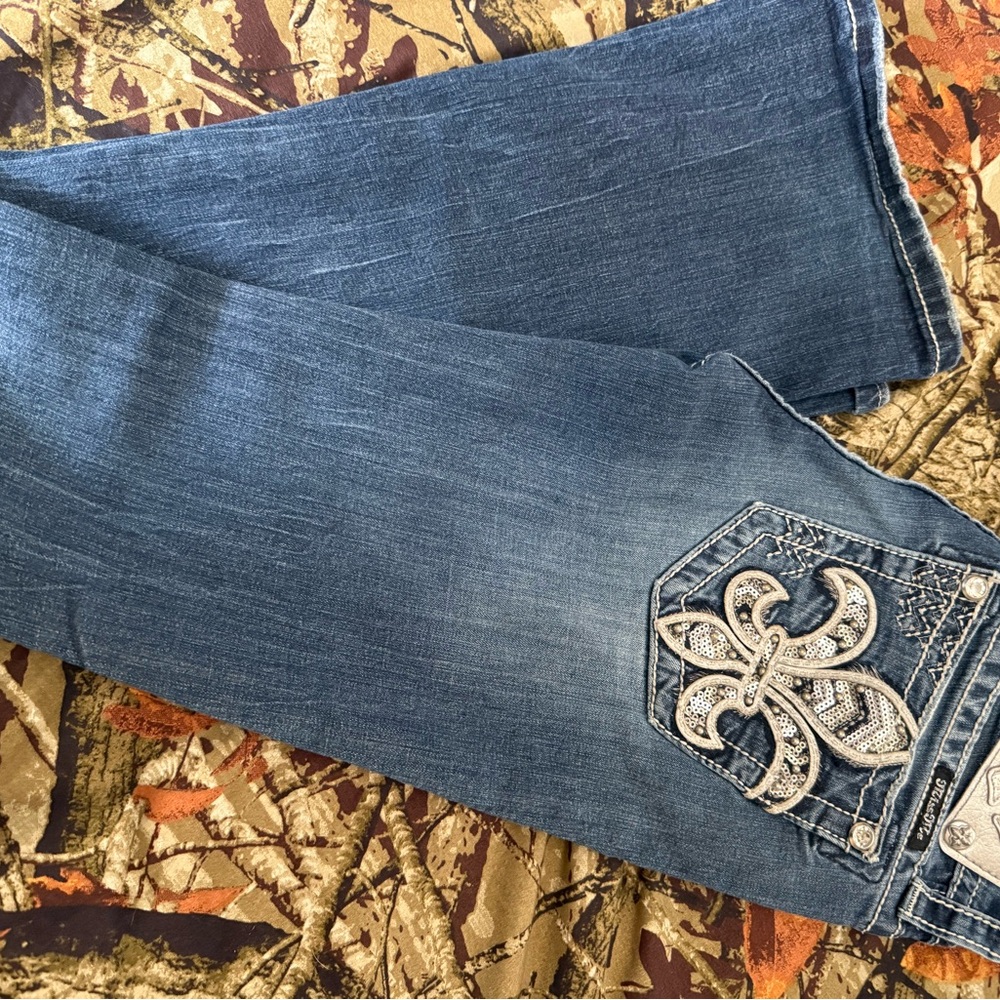 Miss Me Blue Flare Jeans with Embellished Design